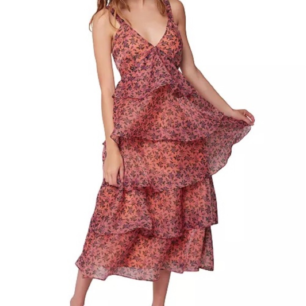 NWT Lost + Wander Women's Venus Rising Printed Tiered Sleeveless Midi Dress SZ M